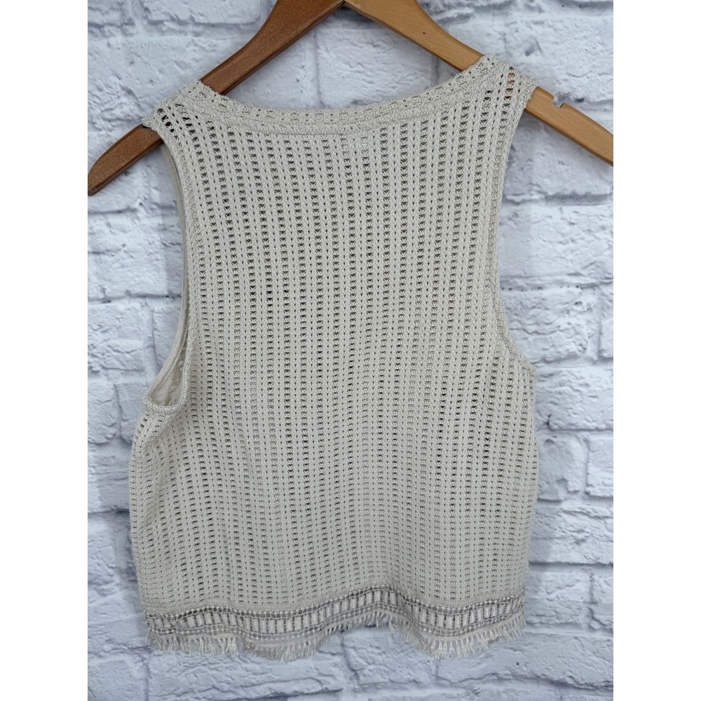 Old Navy Cream Open Knit Crochet Tank Top Boho Festival Beach Cover Up Women's S - Picture 7 of 9
